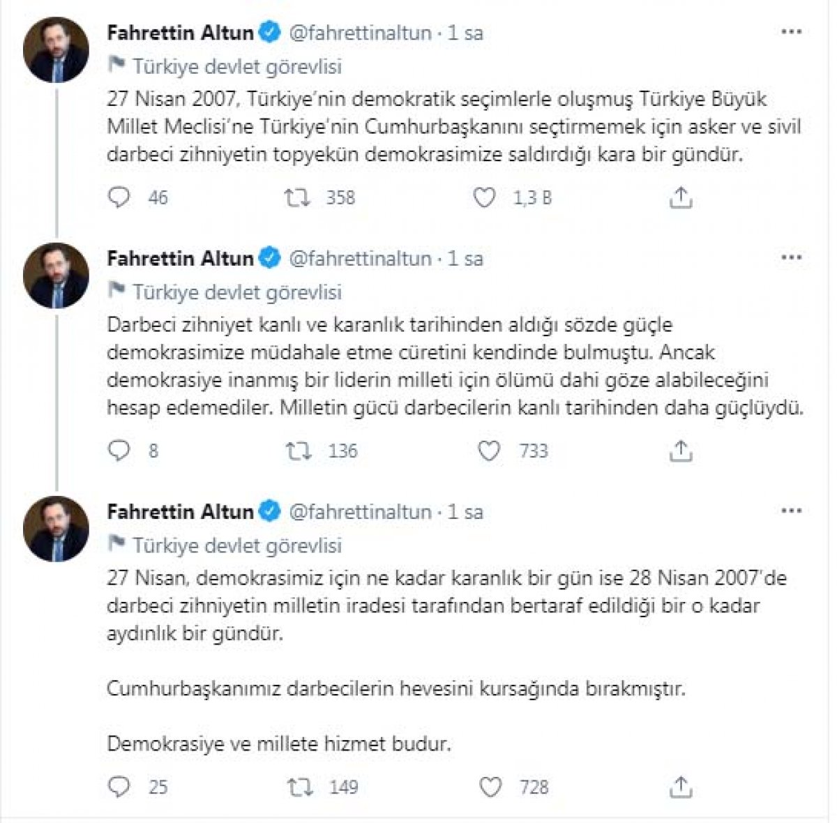 Fahrettin Altun'dan '27 Nisan e-muhtıra' açıklaması