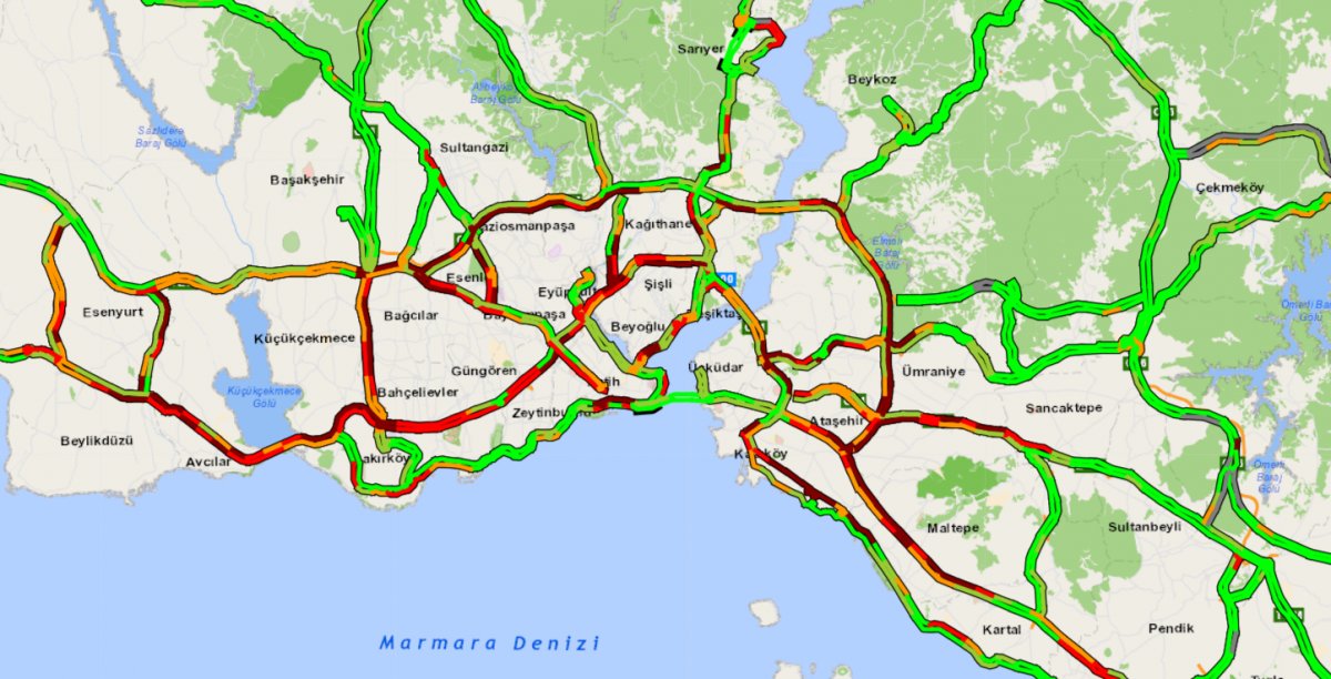 İstanbul'da trafik yoğunluğu yüzde 72'ye ulaştı