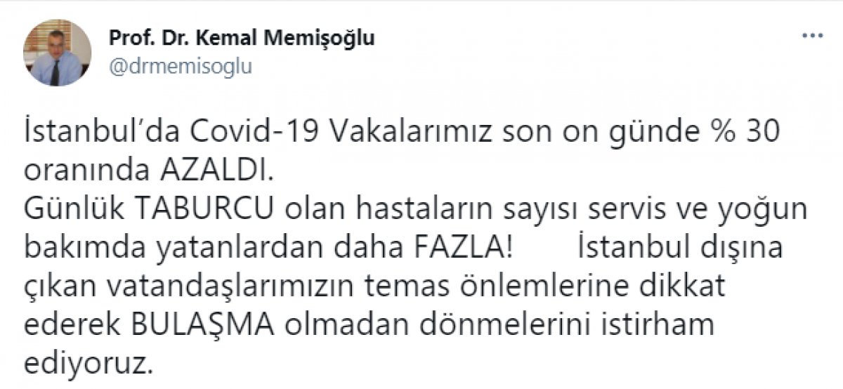 İstanbul İl Sağlık Müdürü Memişoğlu: İstanbul'da vakalar yüzde 30 azaldı