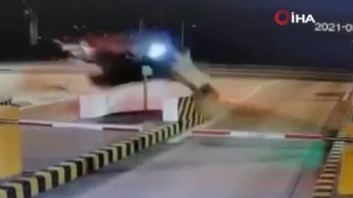 The vehicle that hit the toll booth in China somersaulted in the air