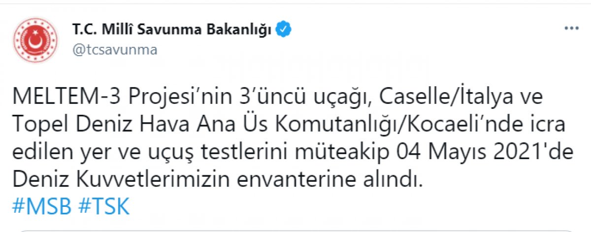 MSB: MELTEM-3 Projesi nin 3 üncü uçağı Deniz Kuvvetleri envanterine katıldı #1