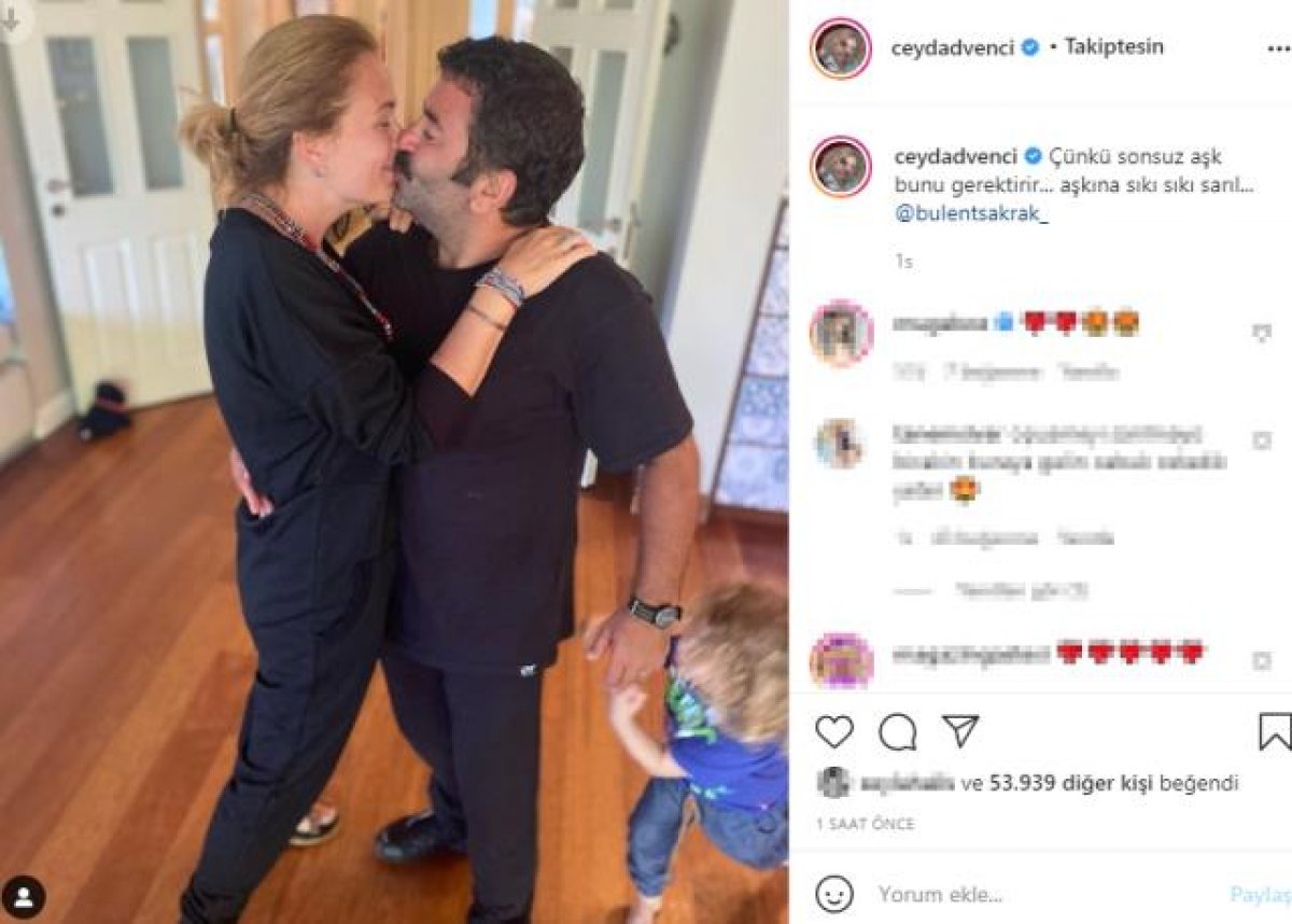 Ceyda Düvenci, eşiyle öpüştüğü pozu paylaştı #1