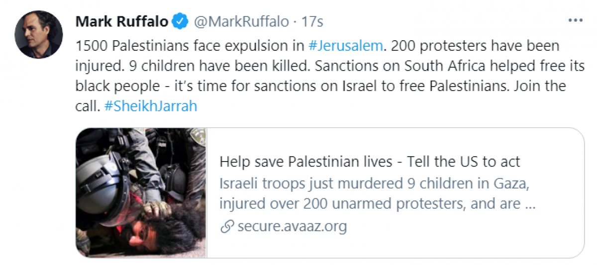 Call for sanctions against Israeli occupation by Mark Ruffalo #1