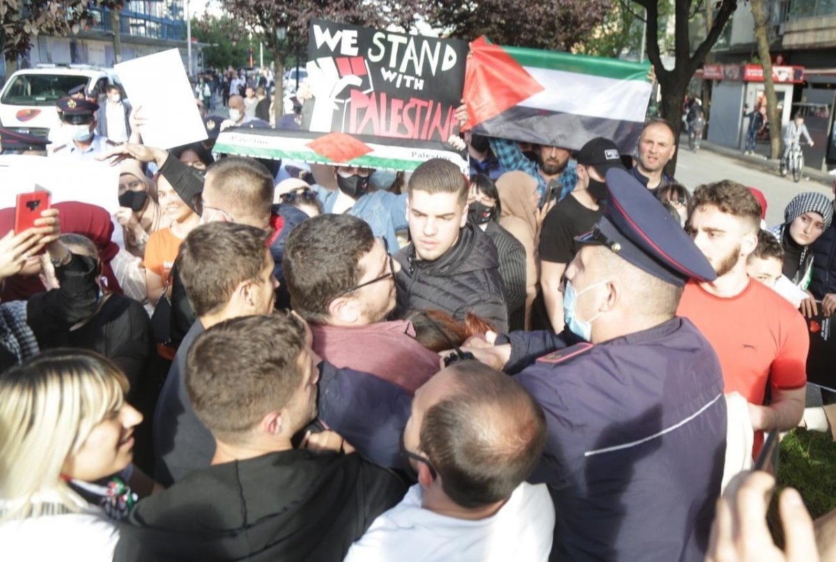 Arnavutluk polisi Filistin e destek gösterisine izin vermedi #1
