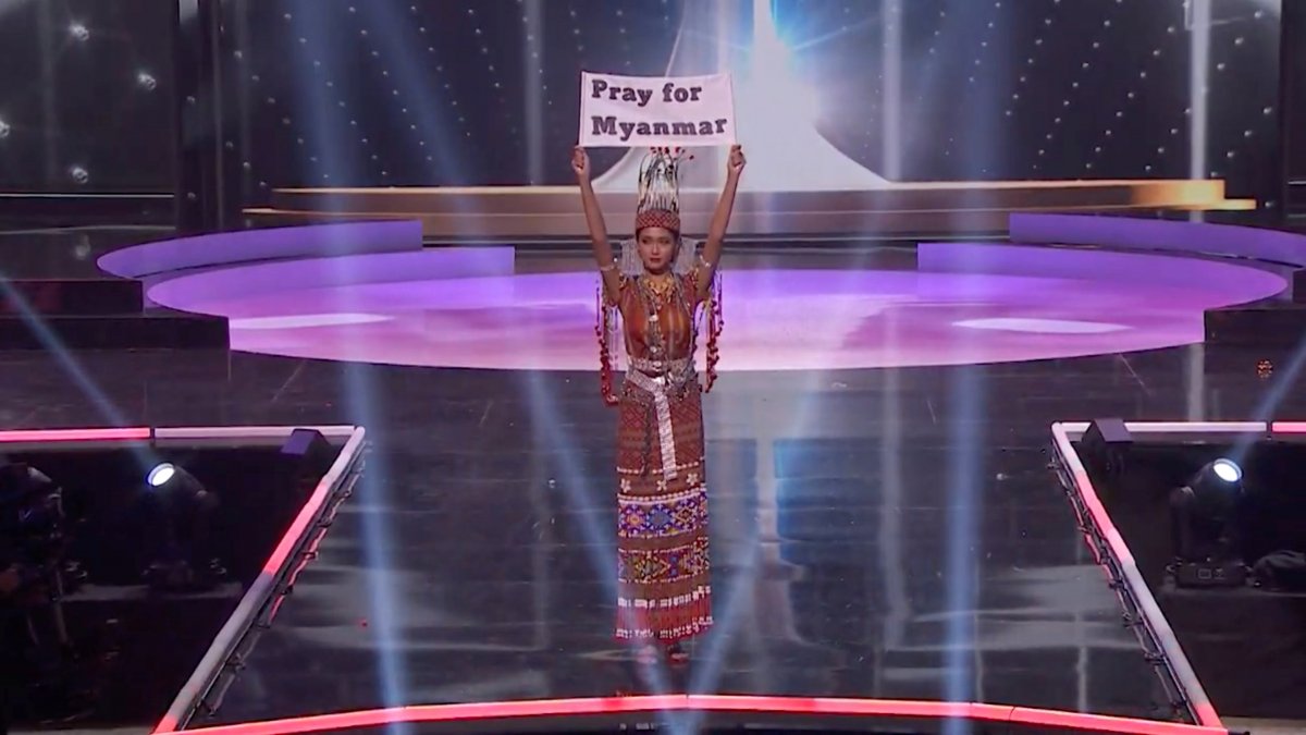 Political messages at the Miss Universe pageant held in the USA