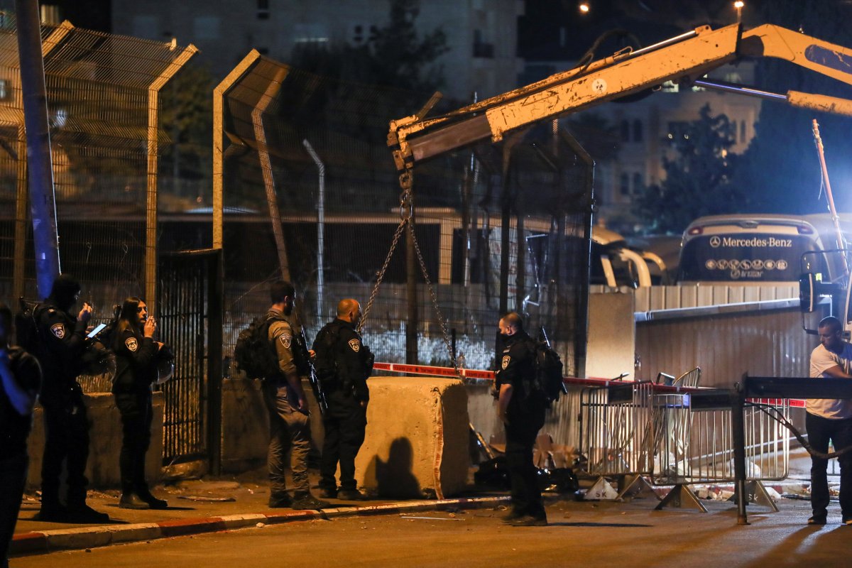 Israeli soldiers put concrete blocks at the entrance of Sheikh Jarrah #2