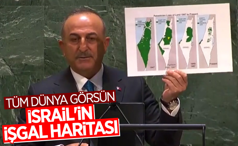 Mevlüt Çavuşoğlu, BM Genel Kurulu'na İsrail'in işgal haritasını gösterdi