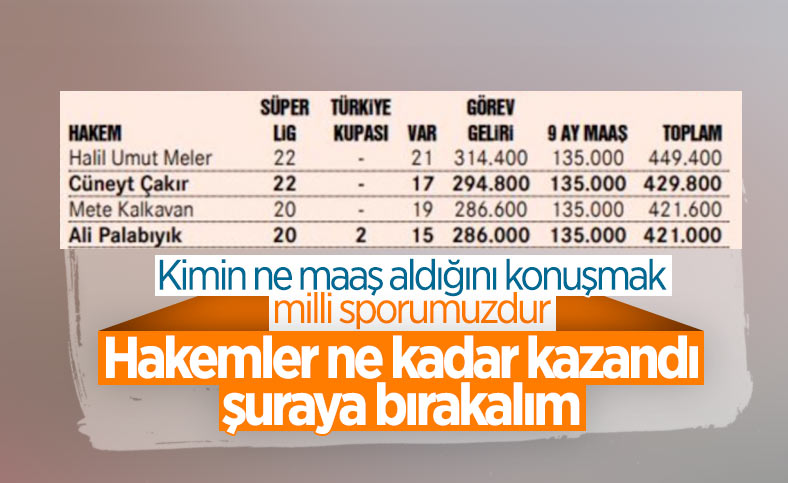 Hakemlerin yıllık kazançları açıklandı