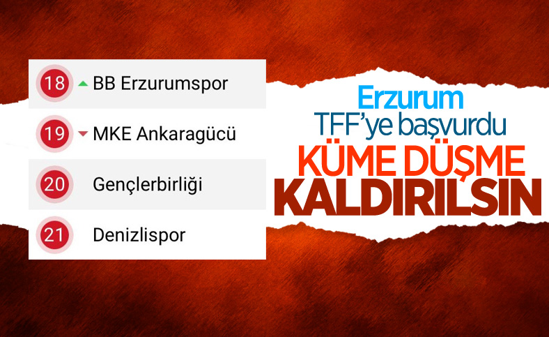 Erzurumspor'dan TFF'ye küme düşmenin kaldırılması için başvuru