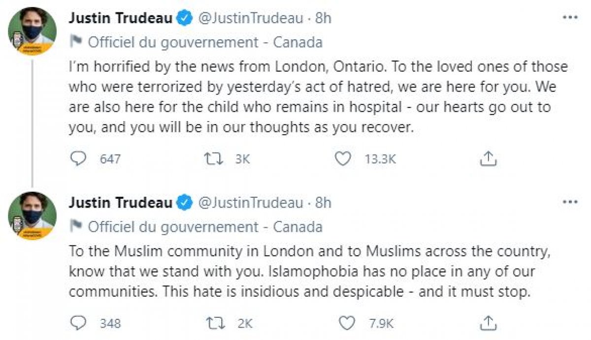 We stand with Muslims message from Canadian Prime Minister Justin Trudeau #1