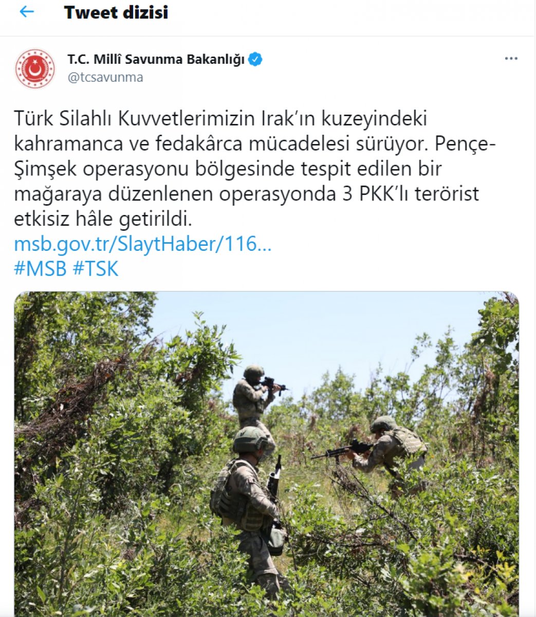 MSB: 3 PKK’lı terörist öldürüldü  #1