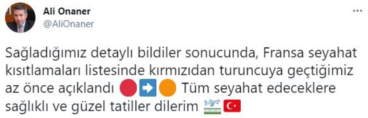 Fransa, Türkiye yi  kırmızı ülkeler  listesinden çıkardı #1