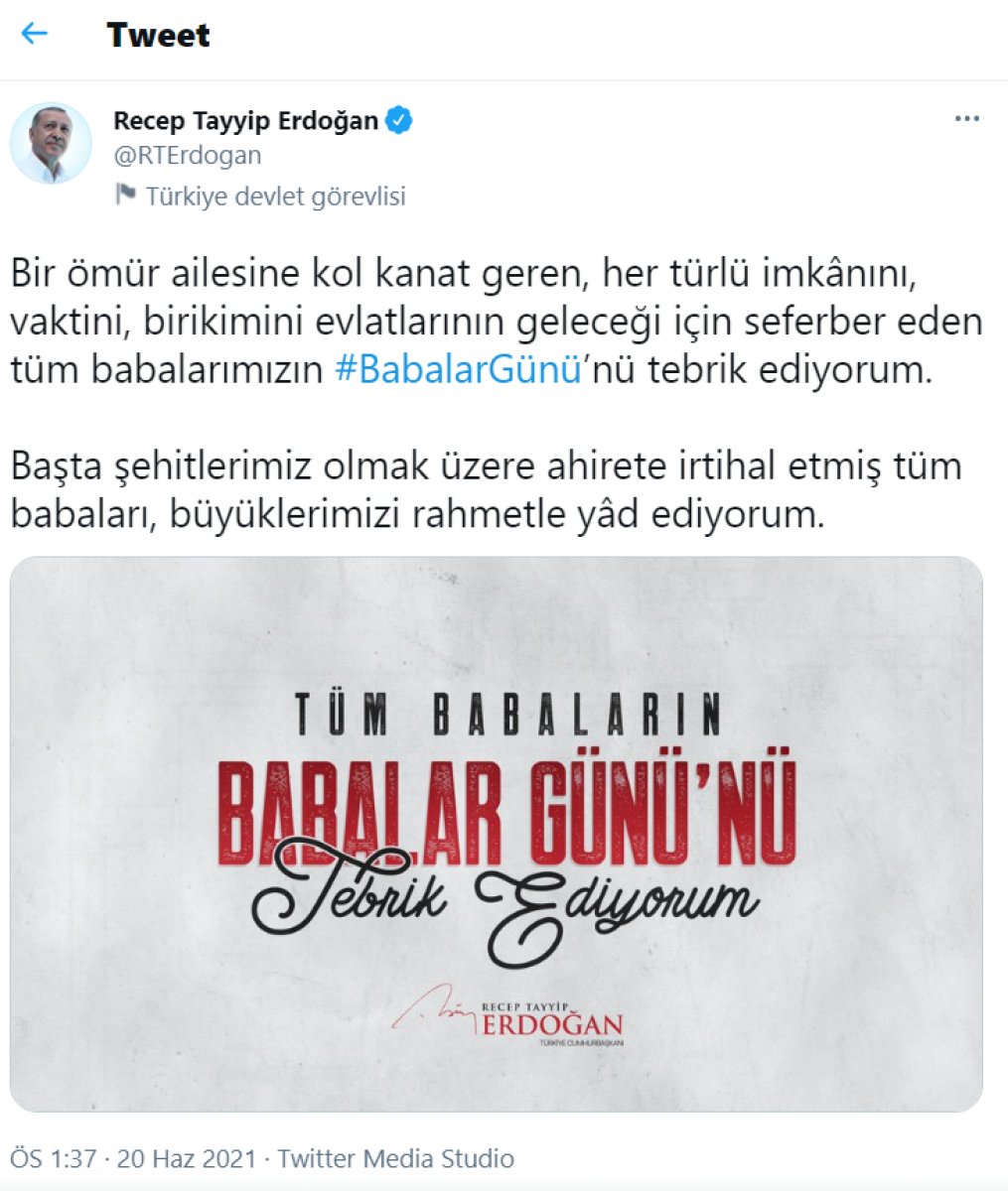 Cumhurbaşkanı Erdoğan dan Babalar Günü mesajı  #1