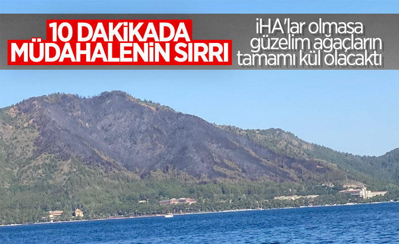 Marmaris'teki orman yangınını İHA tespit etti