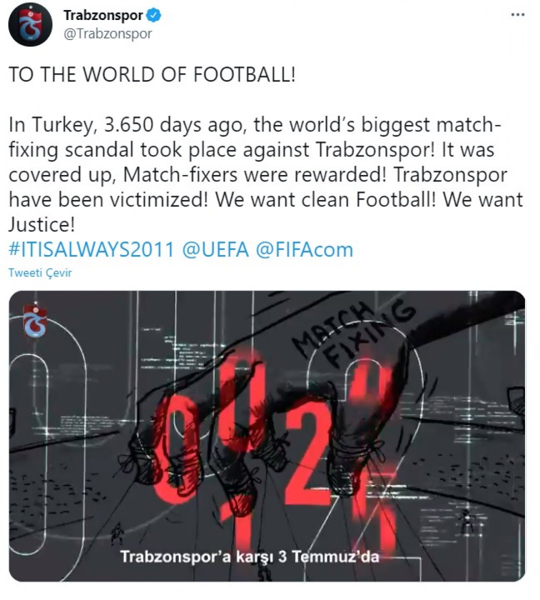 Trabzonspor dan İngilizce 3 Temmuz paylaşımı #1