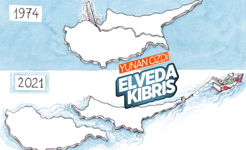 Yunan basınından Kıbrıs adası karikatürü