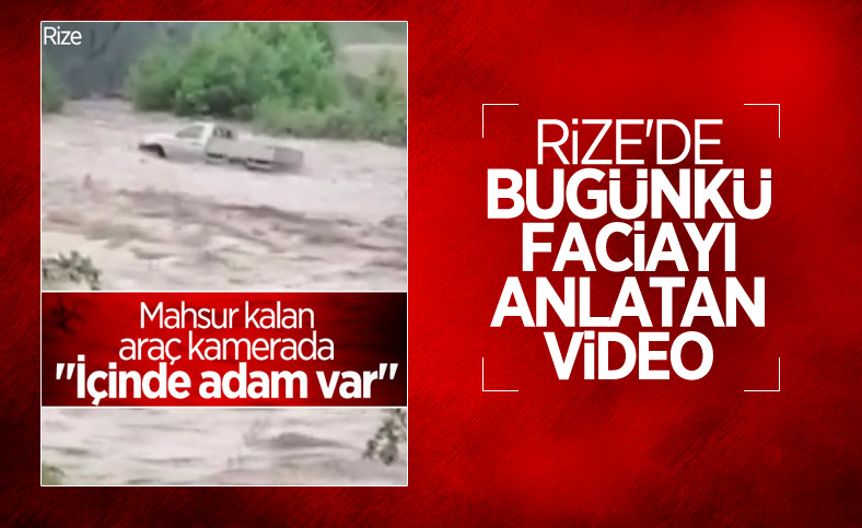 Rize'de araç, derede mahsur haldı