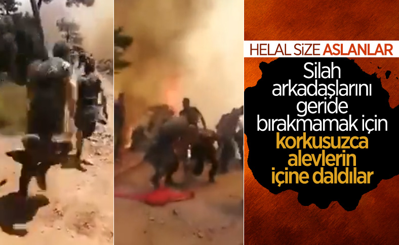 Askerler, Marmaris'teki orman yangınında alevlerin ortasında kaldı
