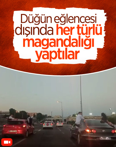 Bakırköy’de düğün konvoyunun trafikteki tehlikeli ilerleyişi kamerada
