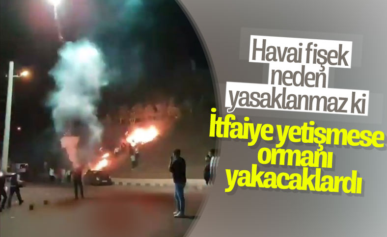 İzmir'de sokak düğününde ormana doğru havai fişekler atıldı