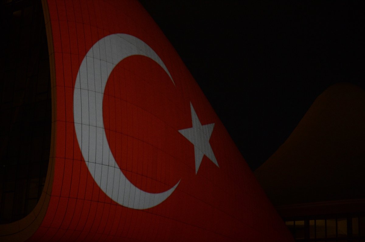 Turkish flag silhouette projected on Heydar Aliyev Center in Azerbaijan #2