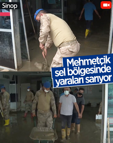 Mehmetçik, Sinop'ta selden zarar gören hastaneyi temizledi
