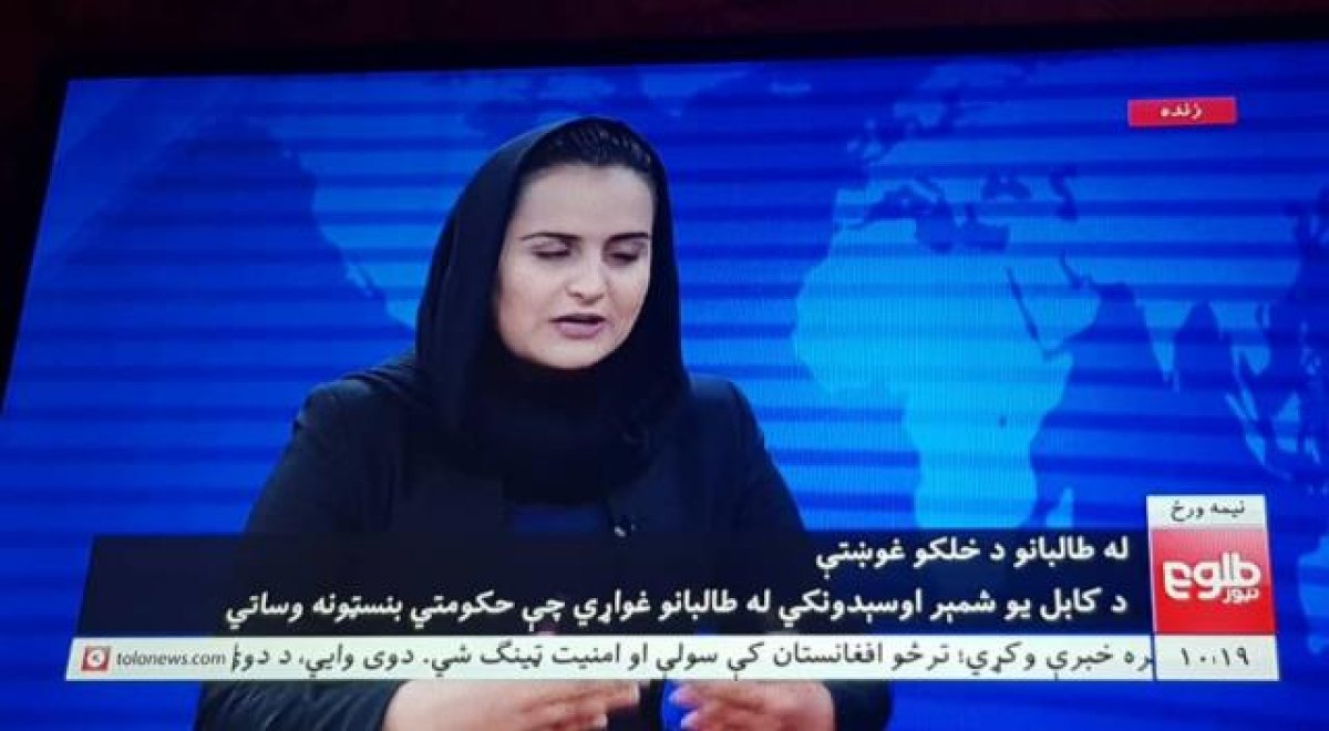 Taliban press officer answers questions on Afghan female host's show #1