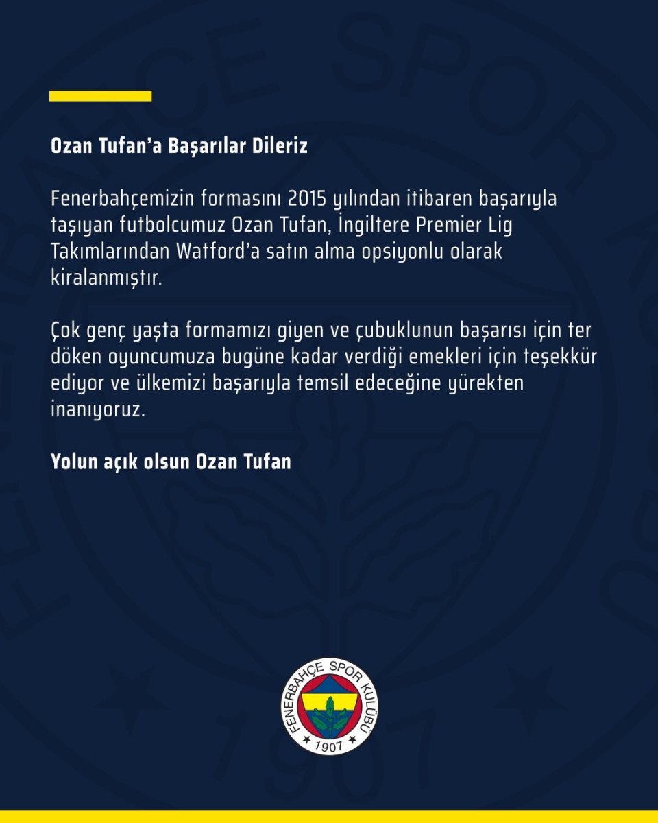 Fenerbahçe, Ozan Tufan ın Watford a kiralandığını açıkladı #1