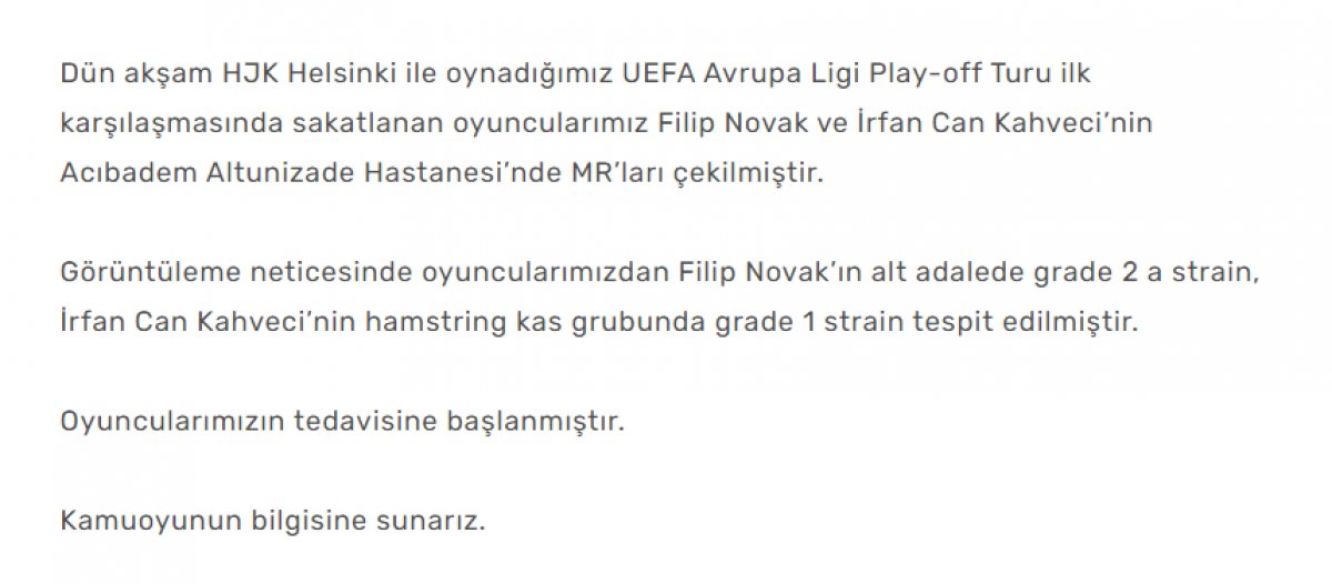 Fenerbahçe den 2 oyuncusuyla ilgili sakatlık açıklaması  #1