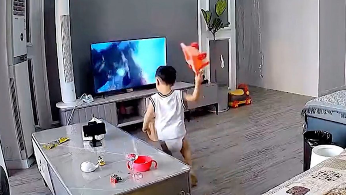 In China, he broke the TV while trying to help the hero in the movie #2