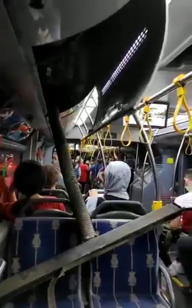 İstanbul’da İETT otobüsünün içindeki reklam panosu düştü #2