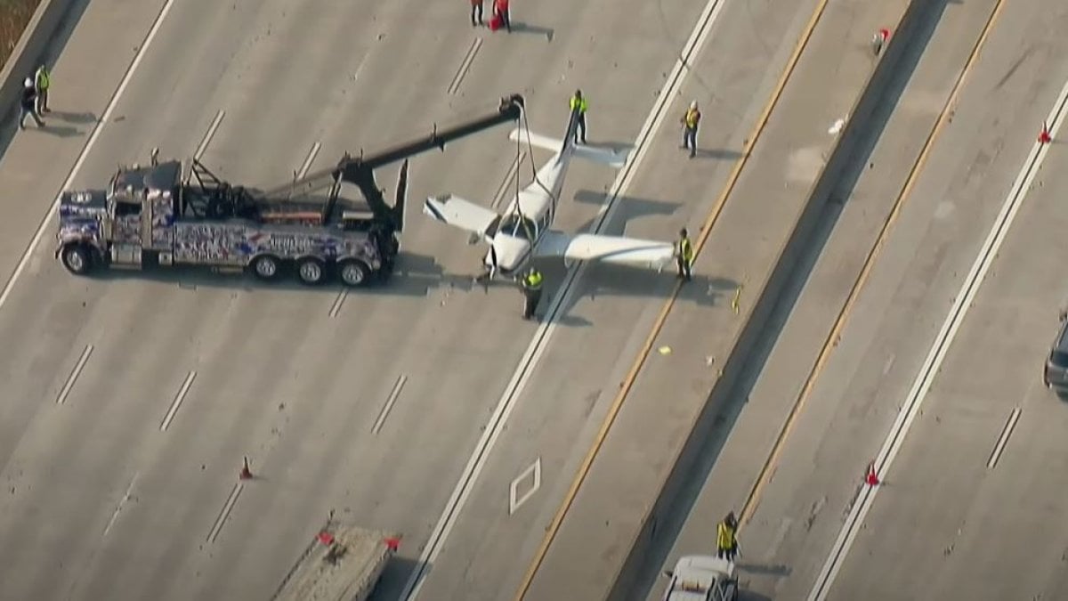 Small plane lands on highway in USA #3