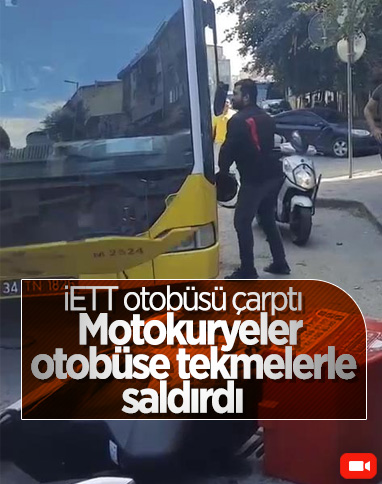 Esenyurt’ta, İETT otobüsü ile çarpışan motokurye etrafa saldırdı