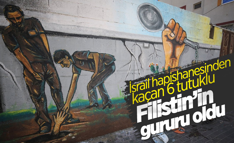 İsrail hapishanesinden kaçan Filistinliler, Gazze'de duvarlara resmedildi