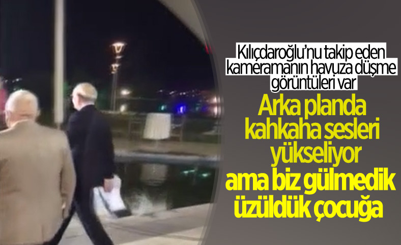 Kılıçdaroğlu’nu takip eden kameraman havuza düştü