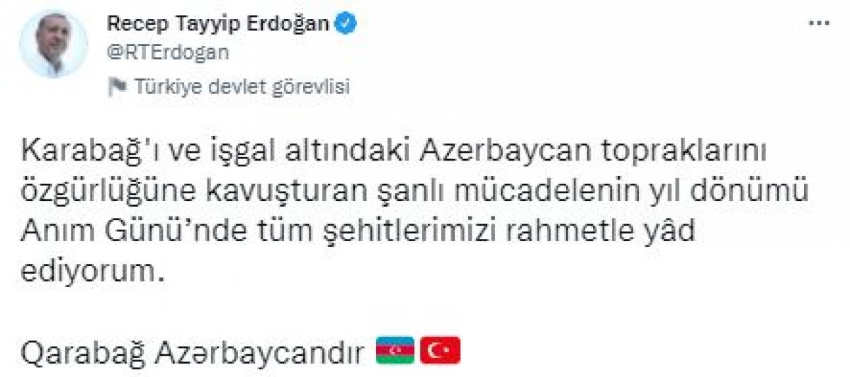 Cumhurbaşkanı Erdoğan, Karabağ zaferine ilişkin paylaşım yaptı #2