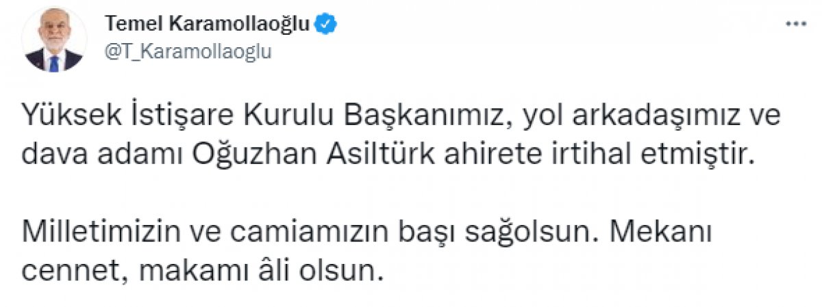 Siyaset dünyasından Oğuzhan Asiltürk için taziye mesajları #1