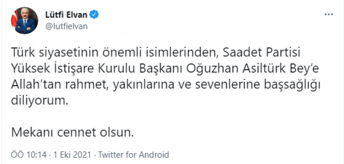 Siyaset dünyasından Oğuzhan Asiltürk için taziye mesajları #4