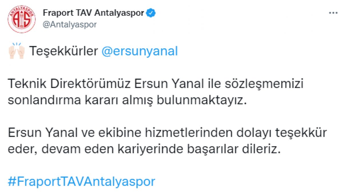 Antalyaspor, Ersun Yanal ile yollarını ayırdı #1