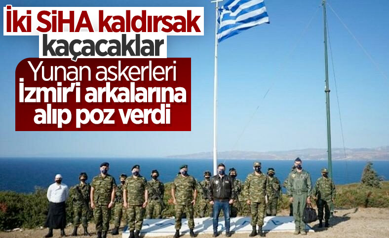 Yunan askerlerinin Koyun Adası'ndaki tatbikatı sonrası İzmir'li pozu