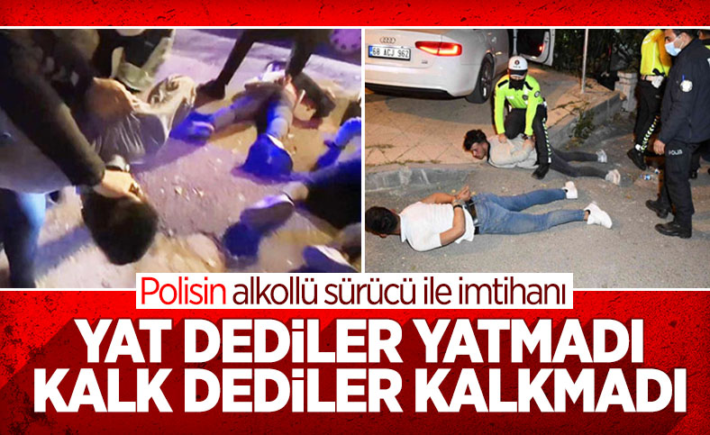 Aksaray'da zorla yere yatırılan alkollü sürücü, yerden kalkmadı