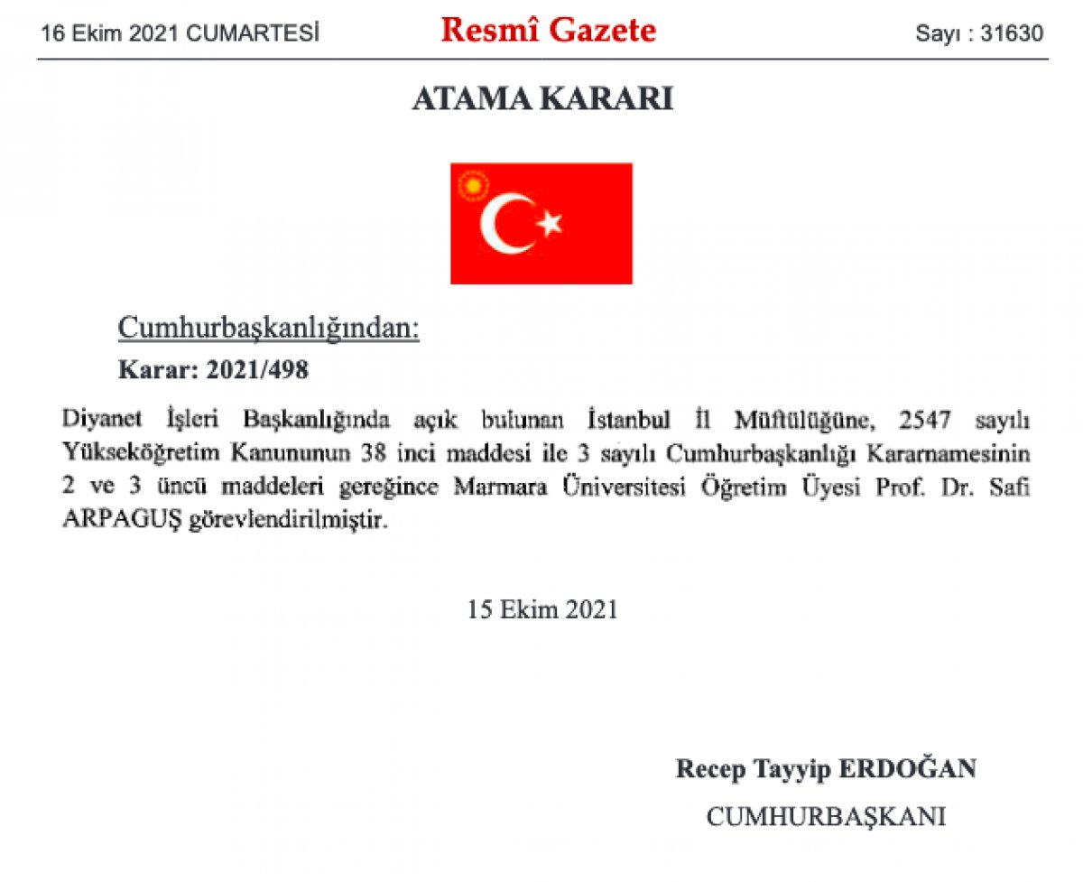 İstanbul Müftülüğüne Prof. Dr. Safi Arpaguş atandı #1