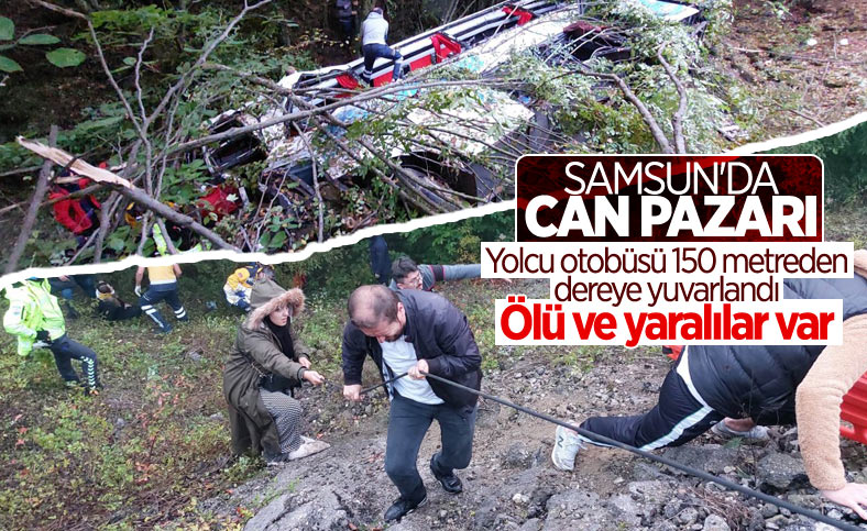 Samsun'da yolcu otobüsü dereye yuvarlandı