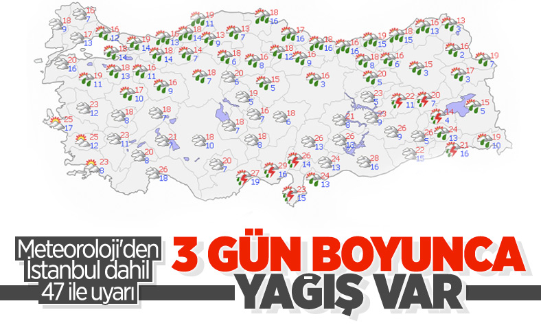 Meteoroloji 47 il için sağanak yağış uyarısında bulundu