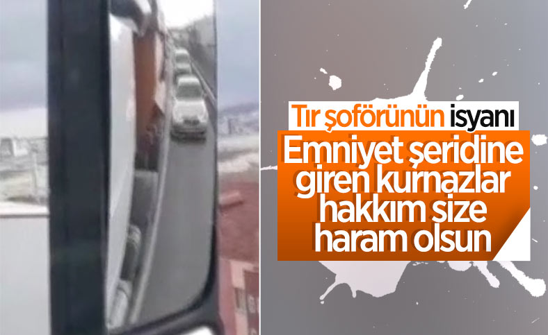 İstanbul'da, tır şoförü emniyet şeridindeki trafiğe isyan etti