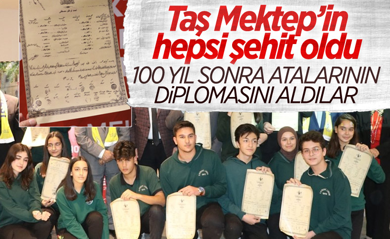Kayseri'de mezun olamayan şehit öğrencilerin diplomaları, 100 yıl sonra verildi