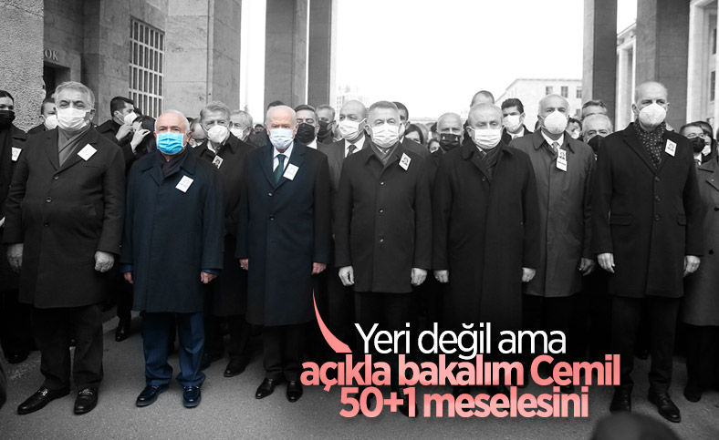 Devlet Bahçeli ile Cemil Çiçek, Güldal Akşit'in cenaze töreninde yan yana