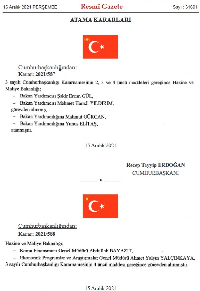 Cumhurbaşkanı Erdoğan dan Hazine ve Maliye Bakanlığı na atamalar #3