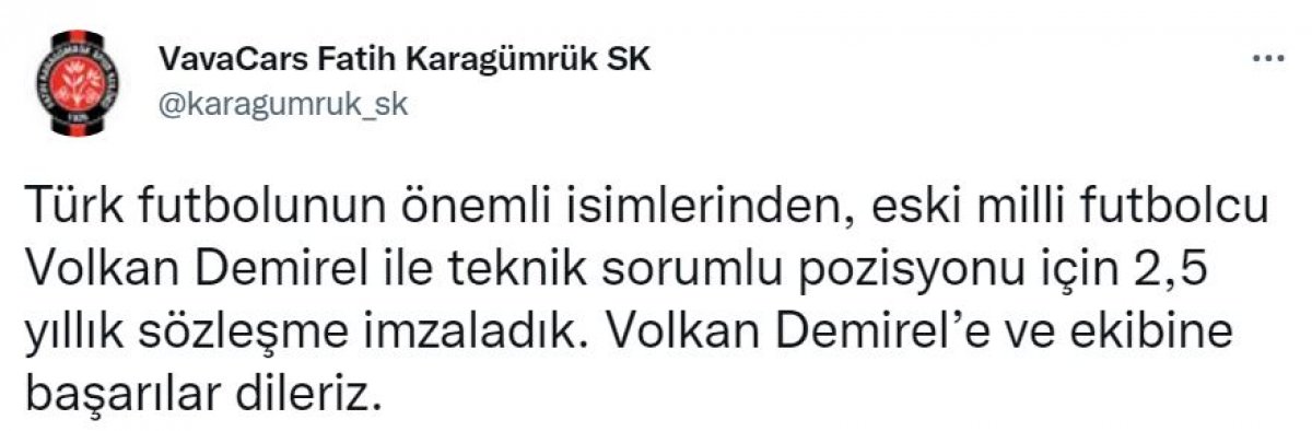 Fatih Karagümrük ten Volkan Demirel açıklaması #1