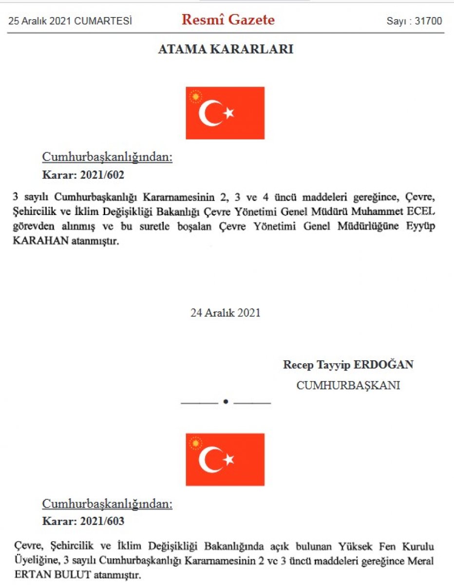Cumhurbaşkanı Erdoğan dan bakanlık ve kurumlara atamalar #1